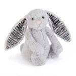 Jellycat 毛绒玩具兔子 中号 银色 条纹耳 31cm  (bashful Blake)