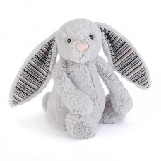 Jellycat 毛绒玩具兔子 中号 银色 条纹耳 31cm  (bashful Blake)
