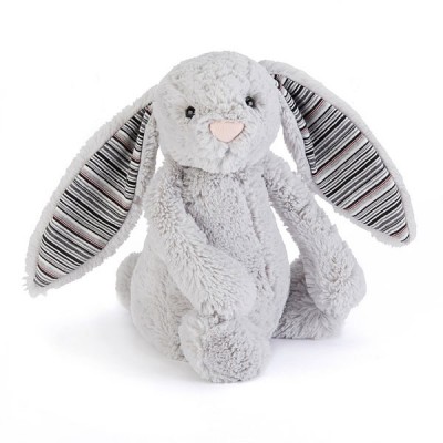 Jellycat 毛绒玩具兔子 中号 银色 条纹耳 31cm  (bashful Blake)